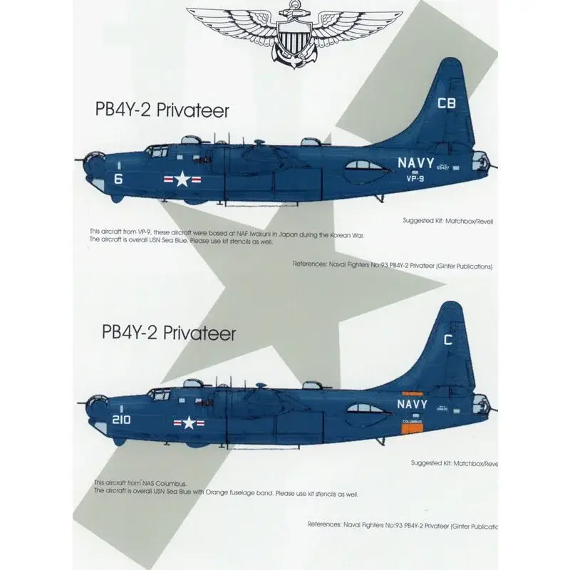 Sticker US Navy Lockheed PB4Y-2 PrivateersLockheed PB4Y-2 59427 CB-6 VP-9 Iwakuni Japan 1952Lockheed PB4Y-2 59830 C-210 Columbus Finale Uitverkoop