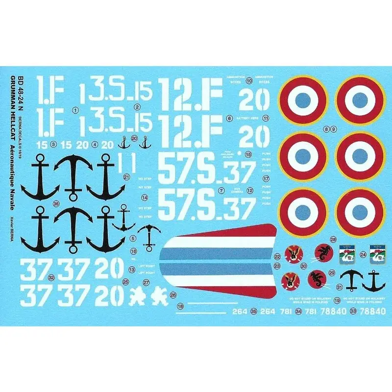 Meest Verkocht Sticker Re-gedrukt!Grumman F6F-5 Hellcat (4) Flottille 1F en 12F Arromanches Indochina 1953;Escadrille 35 Hyeres 1959;Escadri
