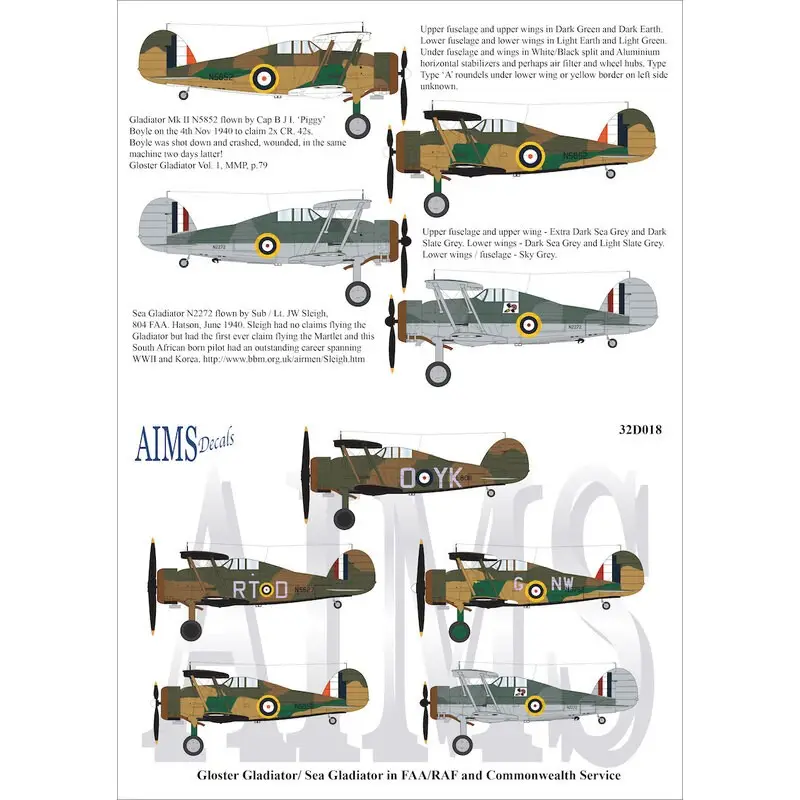 Flitsaanbieding Sticker Gloster Gladiator Mk.I / Mk.II / Sea Gladiator-emblemen (ontworpen voor gebruik met ICM en Silver Wings-sets) Pilots - M