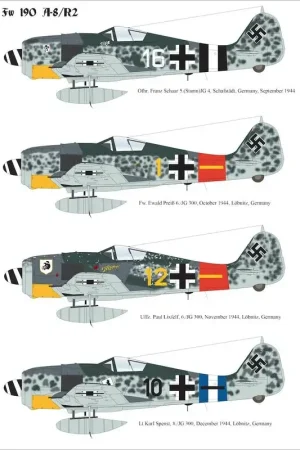 Sticker Focke-Wulf Fw-190A-8 / R2White 16 - Ofhr.Franz Schaar 5. (Sturm) JG 4, Schafstädt, Duitsland, september 1944 Geel 1 (af Uitverkoop