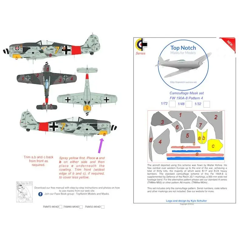 Laatste Versie Focke-Wulf Fw-190A-8 serie camouflagepatroon verfmaskerpatroon 4 (ontworpen om te worden gebruikt met Eduard-kits)