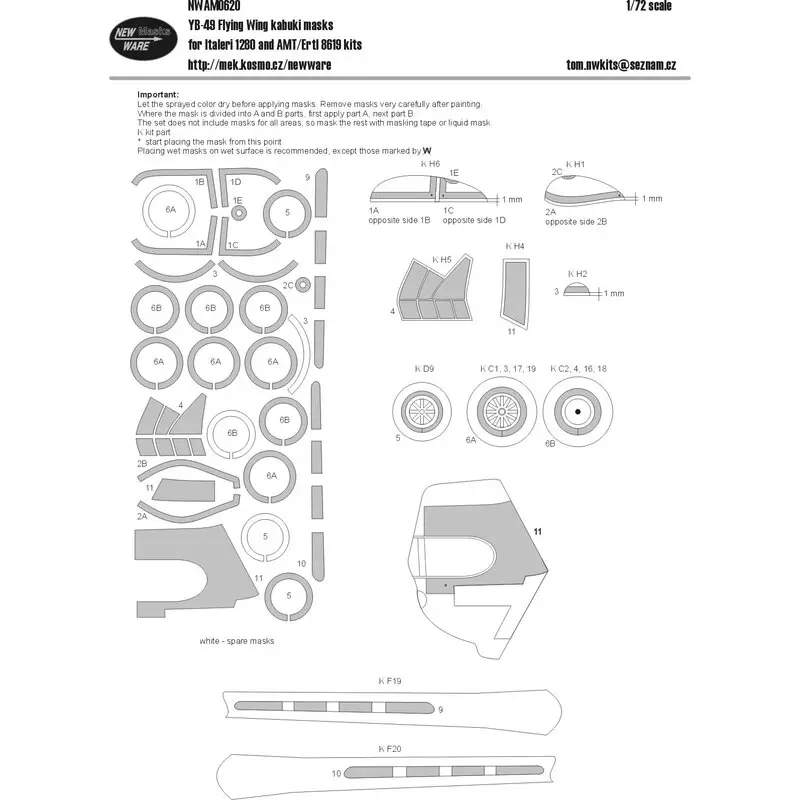Beste Prijs Northrop YB-49 Flying Wing Canopy Mask - (ontworpen voor gebruik met AMT-, ERTL- en Italeri-kits)