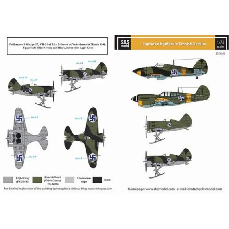 Laatste Versie Sticker Gevangen jagers in Finse dienst (Curtiss P-40M Warhawk, Hawker Hurricane M.IIA, Polikarpov I-16)