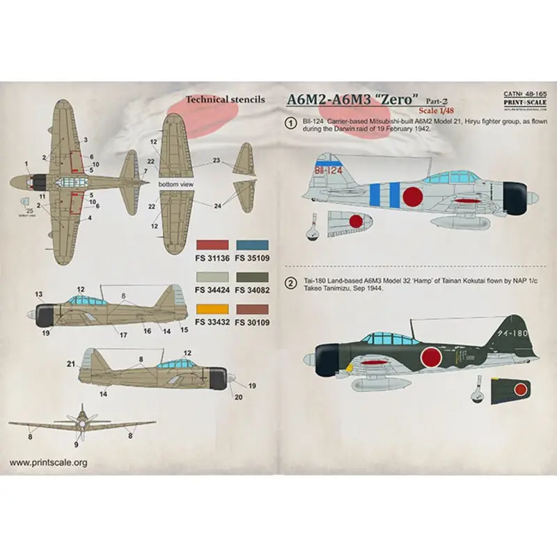 Sticker Mitsubishi Zero A6M2 - A6M3 Zero.Deel 2 1. Op Bll-124 door Mitsubishi gebouwde, door Mitsubishi gebouwde A6M2 Model 21, Aanbieding