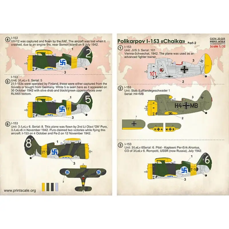 Sticker Polikarpov I-153 "Chaika" Deel 2 1. I-153 Eenheid: JVS 3. Serie: 101. Vienna-Schwechat, 1942. Het vliegtuig werd gebruik Koopje
