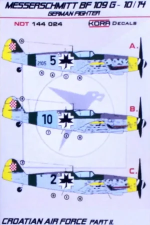 Sticker Messerschmitt Bf-109G-10/14 Kroatische luchtmacht deel 2 Snelle Levering