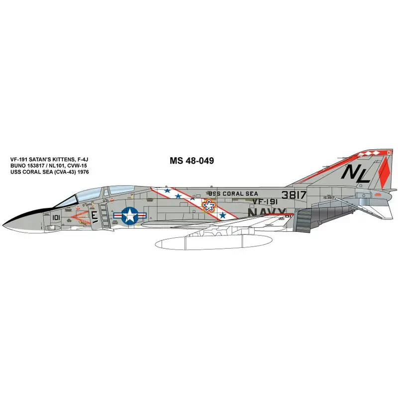 Laatste Versie Sticker McDonnell F-4J Phantom VF-191 SATAN'S KITTENS 1976 USS CORAL SEA Decal