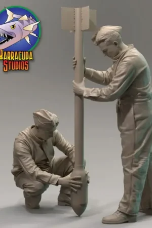 RAF Groundcrew Assemble Rocket.Deze set van bemanningsfiguren vertegenwoordigt twee RAF Armourers die een 3-inch raket samenste Gereduceerde Prijs