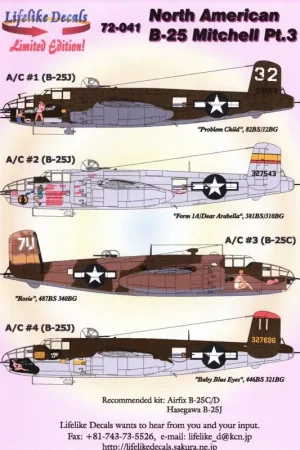 Weekendaanbieding Sticker Noord-Amerikaanse B-25C / D Mitchell Deel 3 NIEUW GEREEDSCHAP 2018 en Hasegawa B-25 Hoofdzakelijk MTO B-25 * B-25J, 43-3
