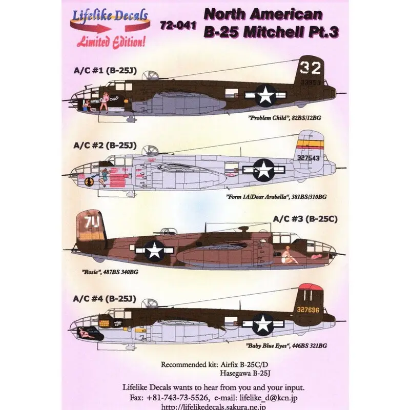 Weekendaanbieding Sticker Noord-Amerikaanse B-25C / D Mitchell Deel 3 NIEUW GEREEDSCHAP 2018 en Hasegawa B-25 Hoofdzakelijk MTO B-25 * B-25J, 43-3