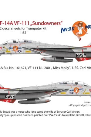 Sticker Grumman F-14A Tomcat VF-111 Sundowners "Miss Molly" voor de Trumpeter-set (dubbel vel) Veilige Betaling
