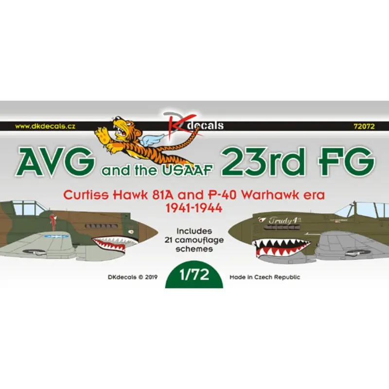 Nieuw Sticker AVG / 23rd FG (Curtiss Hawk 81A en P-40 Warhawk tijdperk 1941-44) 1.Hawk 81A P8115, Rangoon, september 1941 2. Hawk 81A