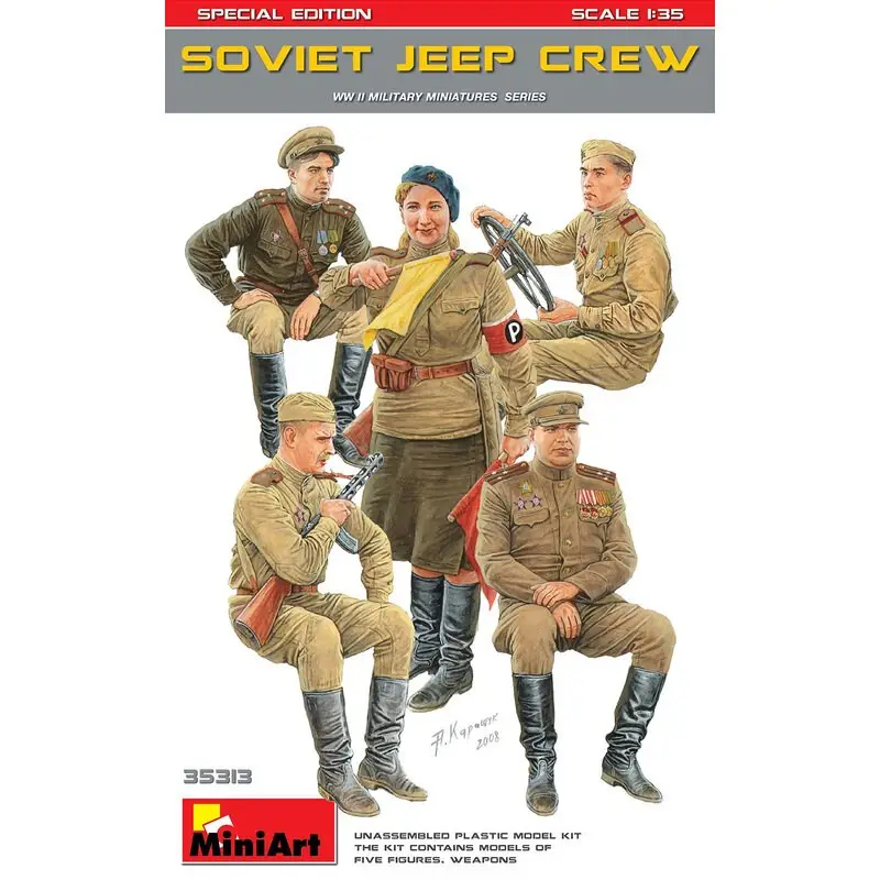 SOVJET JEEP BEMANNING.SPECIALE UITGAVE (VOOR JUNI RELEASE !!!) Niet- geassembleerde plastic modelkit bevat vijf figuren en wape Alleen Vandaag