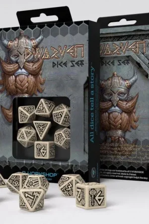 Dwarven Dice Set beige & black (7) Actieprijs
