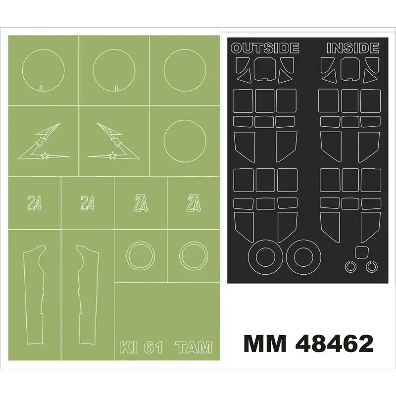 Merkproduct Kawasaki Ki-61-Id Hien (Tony) 2 canopy masks (outside & inside) + 1 insignia masks (designed to be used with Tamiya kits)