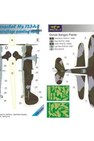 Henschel Hs-123A-1 Camouflage-schildermasker (ontworpen voor gebruik met AMTech, GasPatch-modellen, Italeri, Revell en Tamiya-se Express Levering