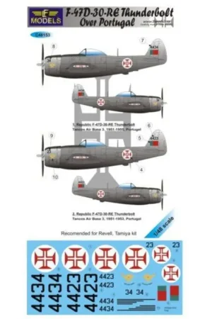 Sticker Republiek F-47D-30-RE THUNDERBOLT OVER PORTUGAL (2 stickeropties) (ontworpen voor gebruik met Revell- en Tamiya-sets) [P Exclusieve Aanbieding