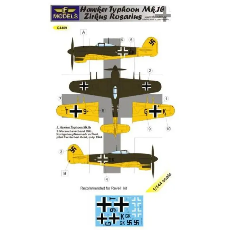 Bestel Nu Sticker Hawker Typhoon Mk.Ib Zirkus Rosarius (1 stickeroptie) (ontworpen voor gebruik met Revell-kits)