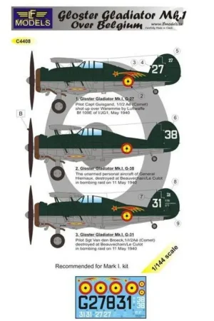 Sticker Gloster Gladiator Mk.I over België (3 stickeropties) (ontworpen voor gebruik met MARK I-modellen) Shop Nu