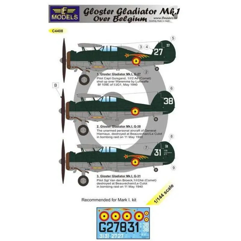 Sticker Gloster Gladiator Mk.I over België (3 stickeropties) (ontworpen voor gebruik met MARK I-modellen) Shop Nu