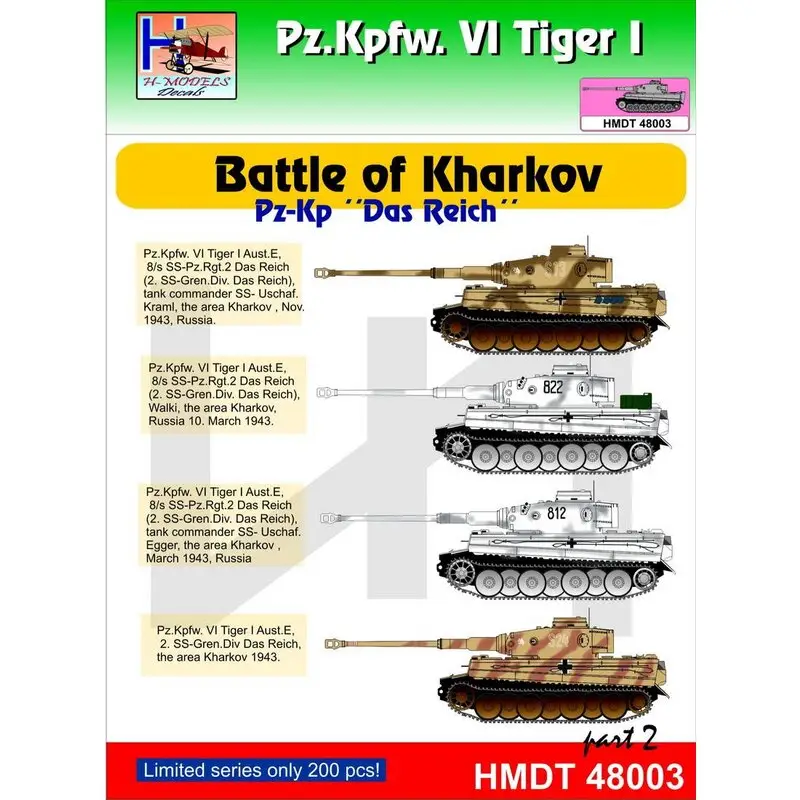 Rechtstreeks Van De Fabrikant Pz.Kpfw.VI Ausf.E Tiger I Slag bij Kharkov (Pz.Kp. "Das Reich"), Pt.2 Decal