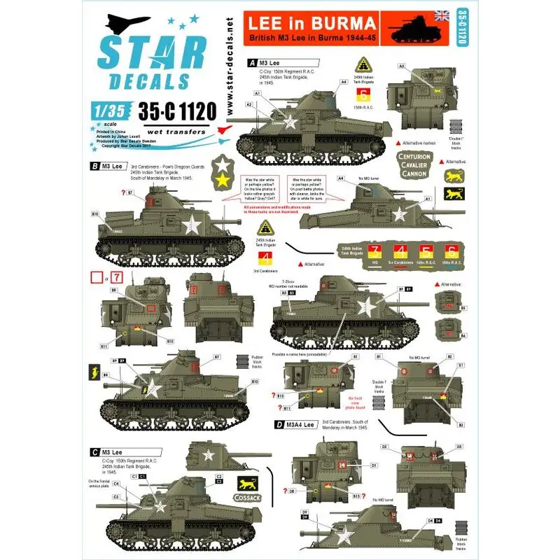 Lee in Birma.Britse M3 Lee in Burma 1944-45 Decal Express Levering