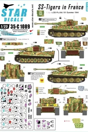 SS-Pz.Kpfw.VI Tijgers in Frankrijk 1. 1. Kompanie / s.SS.Pz-Abt 101, Normandie Frankrijk Zomer 1944. Tijdelijk Beschikbaar