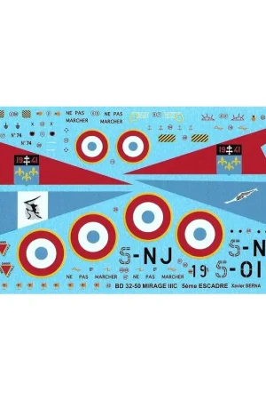 Sticker Dassault Mirage IIIC 5eme Escadre: 5-OI N∞19 - GC 2/5 'Ile-de-France' - BA 115 Orange-Caritat 1973, 5-NJ N∞74 - GC 1/5 ' Lage Kosten