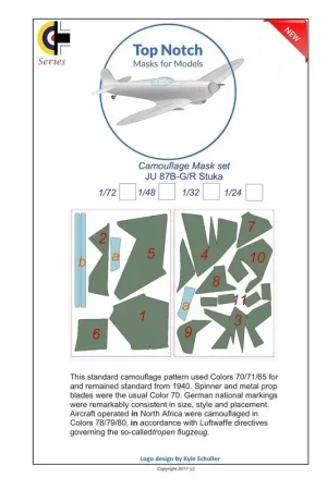 Beperkt Aanbod Junkers Ju-87B-1 / Ju-87B-2 / R-2 Stuka Camouflagepatroonverfmasker (ontworpen voor gebruik met Airfix-, Heller- en Fujimi-sets)