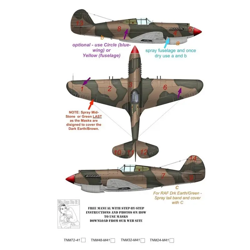 Curtiss Tomahawk Mk.IIB Camouflagepatroonverf Masker RAF / AVG Early (ontworpen voor gebruik met Airfix-kits) Lage Prijs