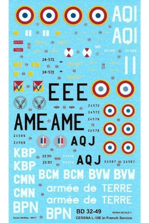 Sticker Cessna L-19E in Franse dienst: 24-589 code AQI - A Decal Gratis Retour