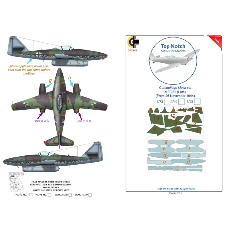 Messerschmitt Me-262A-1a Schwalbe (Late) Camouflage pattern paint Mask (designed to be used with Airfix kits) Beperkt Aanbod