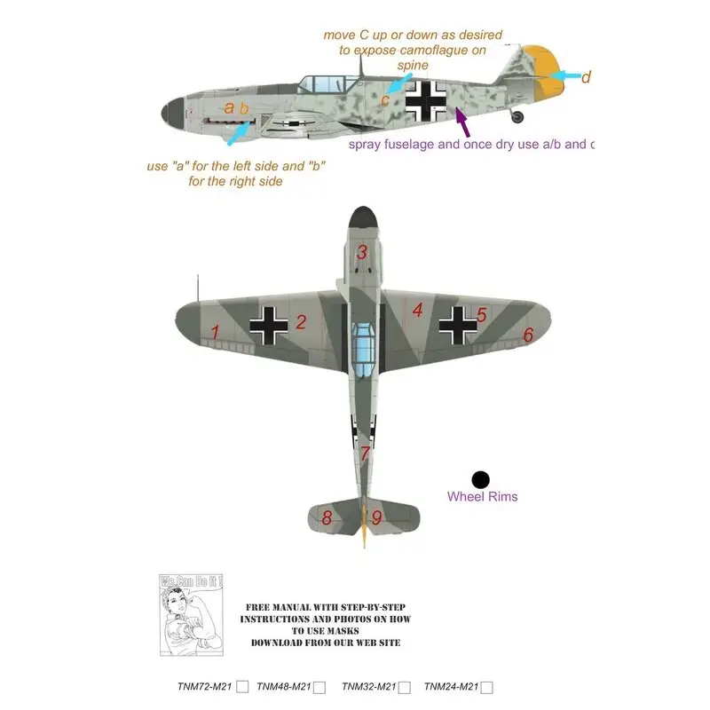 Messerschmitt Bf-109F-2 / BF-109F-4 / Bf-109G-2 / Bf-109G-4 pt 1 Camouflage patroon verf Mask (ontworpen voor gebruik met Trumpe Beste Prijs