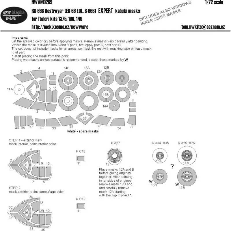 Douglas RB-66B Destroyer EXPERT kabuki maskers ramen inclusief binnenmaskers, wielen, luchtinlaten (ontworpen om te worden gebru Finale Uitverkoop
