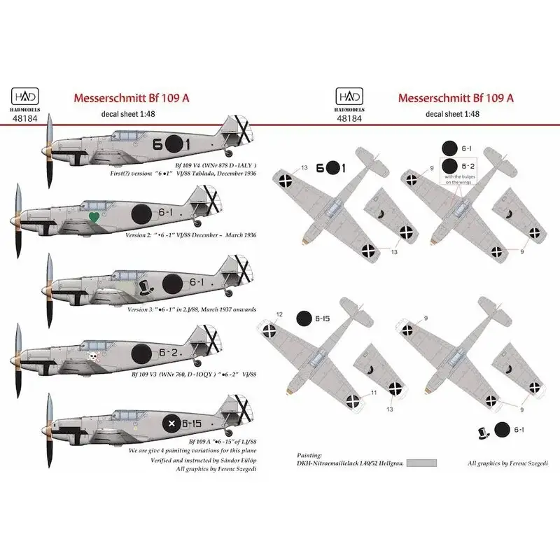 Voordeelprijs Sticker Messerschmitt Bf-109A (V3 6.1, .6-1, .6-2, .6, -15) Decal