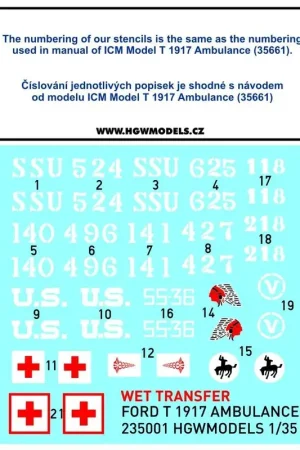 Model T 1917 Ambulance stencils Natte overdrachten (ontworpen om gebruikt te worden met ICM kits) Favoriet