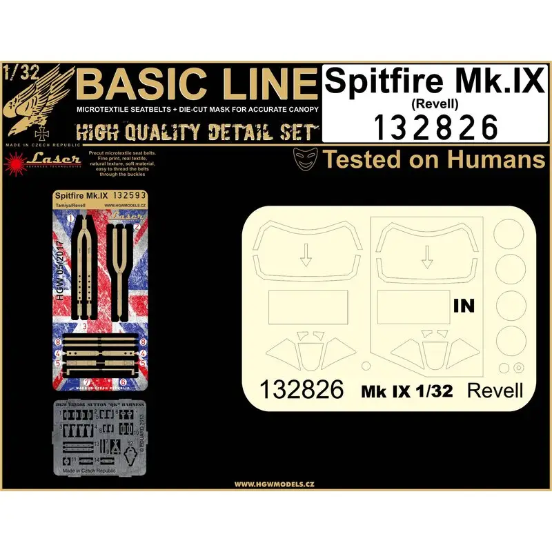 Laatste Kans Supermarine Spitfire Mk.IXC veiligheidsgordels + maskers Basic Line set (ontworpen voor gebruik met Revell en Tamiya kits)