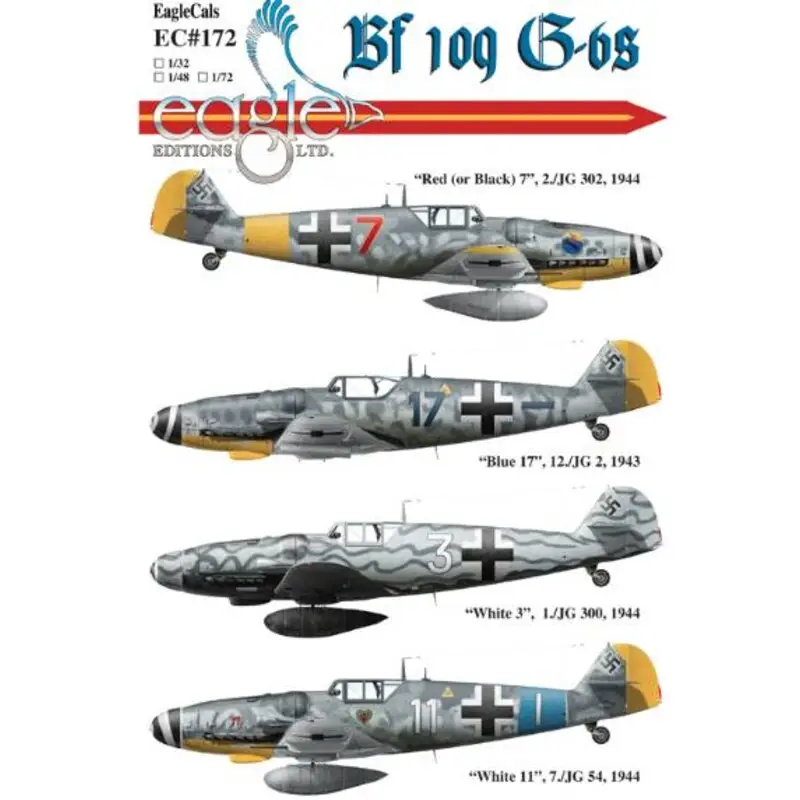 Gratis Retour Sticker Messerschmitt Bf-109G-6Red (of Zwart) 7 2./JG 302 Jüterbog februari Decal