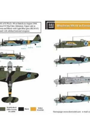 Sticker Bristol Blenheim Mk.IV in de Finse Dienst Voor alle Mk.IV / Mk.IVF kits (ontworpen om gebruikt te worden met Airfix en M Finale Uitverkoop