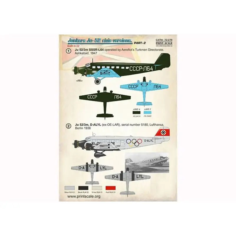 Bestseller Sticker Junkers Ju-52 burgerlijke versies deel-2 Decal