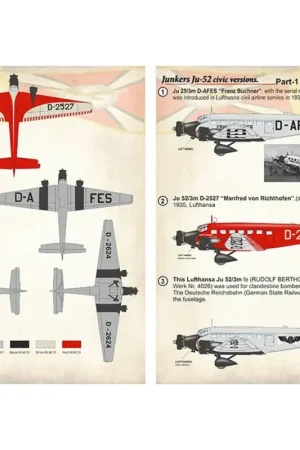 Exclusieve Aanbieding Sticker Junkers Ju-52 burgerlijke versies deel-1 Decal