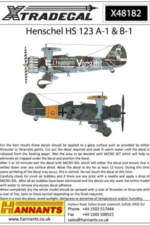 Sticker Henschel Hs-123A-1 / Hs-123B-1 Decal Gereduceerde Prijs