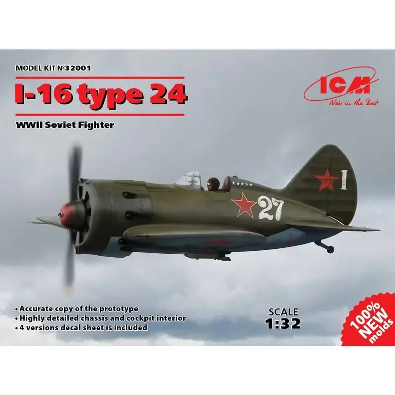 Polikarpov I-16 type 24, WWII Sovjet-vechter (100% nieuwe vormen) Nauwkeurige kopie van het prototype Zeer gedetailleerd chassis Favoriet