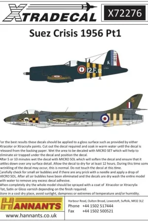 Sticker Suez Campagne 1956 (8) Hawker Hunter F.5 WP130 / S34 Sqn RAF Nicosia;Grumman Avenger TBM-3W 9.F15 / '15' Aeronautique N Snelle Levering