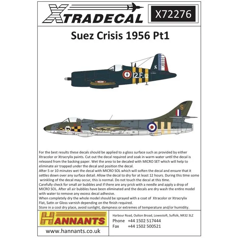 Sticker Suez Campagne 1956 (8) Hawker Hunter F.5 WP130 / S34 Sqn RAF Nicosia;Grumman Avenger TBM-3W 9.F15 / '15' Aeronautique N Snelle Levering