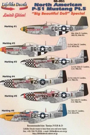 Sticker Noord-Amerikaanse P-51D Mustang Pt.5 'Big Beautiful Doll' 6 regeling reis speciaal alle bestuurd door John D. Landers of Lage Prijs