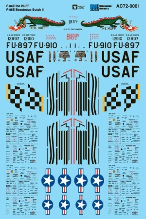 Actieprijs Sticker Noord-Amerikaanse F-86E Sabre (2) 12897FU-897 51 FIW Lt James Thompson 'The Huff';12910 16e FS, 51 FIW Col Joseph McCon