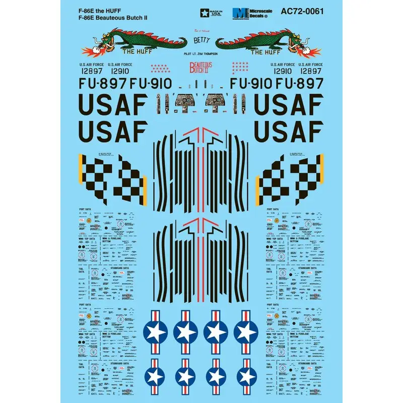 Actieprijs Sticker Noord-Amerikaanse F-86E Sabre (2) 12897FU-897 51 FIW Lt James Thompson 'The Huff';12910 16e FS, 51 FIW Col Joseph McCon