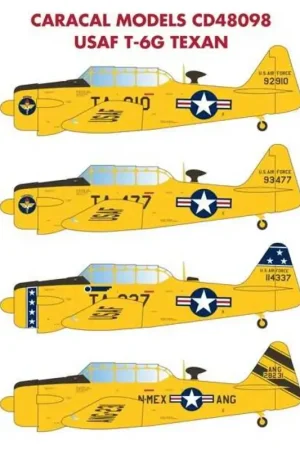 Sticker USAF Noord-Amerikaans T-6G Texan Dit 1/48 schaalblad biedt accurate en volledige markeringen voor vier na-oorlogse geel Must-Have