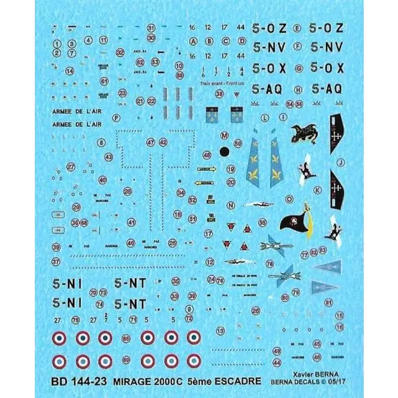 Koop Vandaag Sticker Dassault Mirage 2000C 5eme Escadre: 5-OZ, 5-NV, 5-OX, 5-AQ, 5-NI & 5-NT, alle gebaseerd op Orange Air Base in de jaren 2